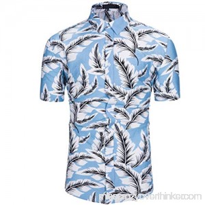 Shirts for Men Stand Collar Hawaii Holiday Floral Button Down T Shirt Short Sleeve Office Undershirt Sky Blue B07Q1ZHJM2